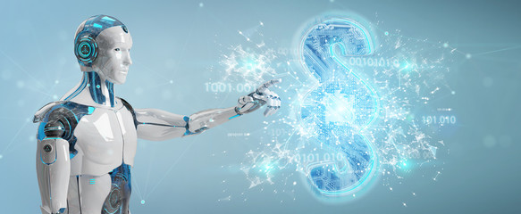 Cyborg judge using 3D rendering digital paragraph law symbol