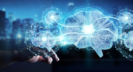 Businessman creating artificial intelligence in a digital brain 3D rendering - obrazy, fototapety, plakaty