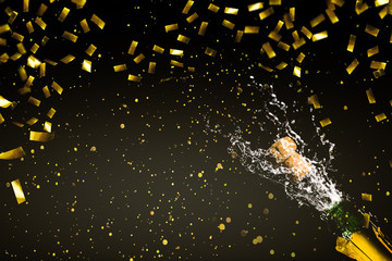 champagner im goldenen konfettiregen