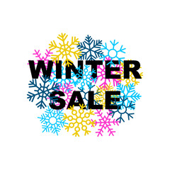 Winter sale banner with colorful snowflakes