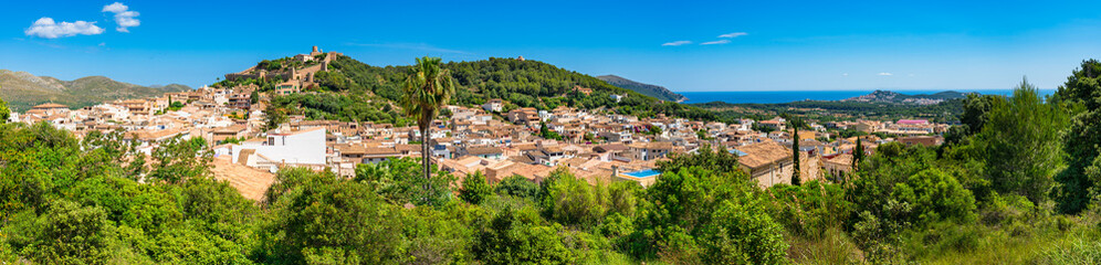 Fototapeta na wymiar Panoramic cityscape of the old mediterranean town Capdepera on Mallorca, Spain