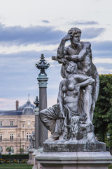 Fototapeta na wymiar The Twilight (Le Crepuscule) statue at the Great Explorers Garden (Jardin des Grands Explorateurs) in Paris France