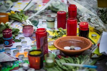 The day after the terrorist attacks on 23 March 2016. Citizens of Brussels mourning for the victims