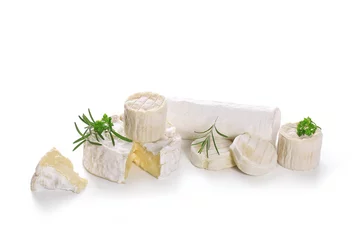 Papier Peint photo Lavable Produits laitiers fromage sur fond blanc