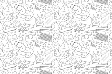 Winter activity background from line icon. Linear vector pattern. Vector illustration