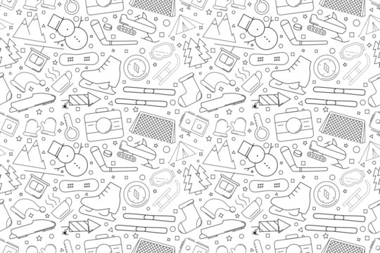 Winter activity background from line icon. Linear vector pattern. Vector illustration