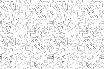 Skiing background from line icon. Linear vector pattern. Vector illustration	