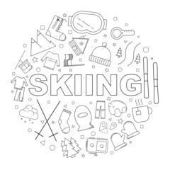 Skiing background from line icon. Linear vector pattern. Vector illustration	