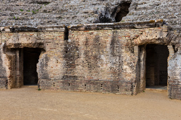 Roman amphitheater of Italica. Italica (Spanish: Italica; north of modern day Santiponce, 9 km NW...