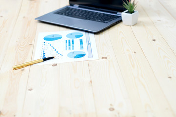 Office workplace with pc, charts