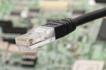 Modem router network hub with cable connecting.