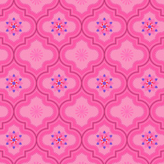 Cool rich pink Moroccan ethnic pattern with beautiful floral decorative design for textile, fabric, backdrops, wallpapers, festive and celebration surface designs. pattern swatch at eps. file
