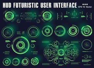 Futuristic green virtual graphic touch user interface, target, hud dashboard display virtual reality technology