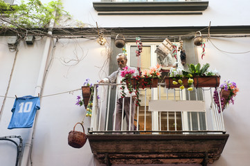 folk balcony in the historic center of Naples.