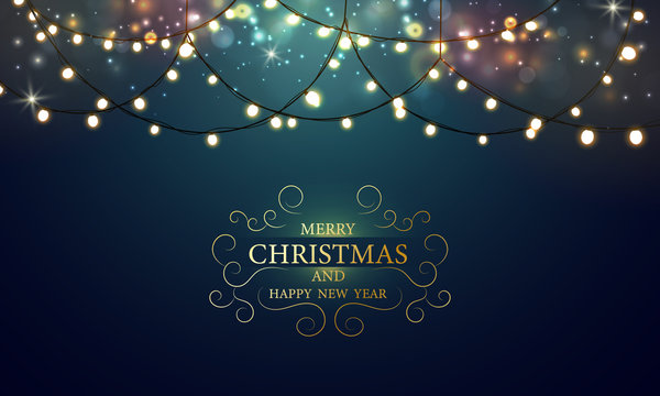 Christmas Glowing light bokeh background with party vector poster