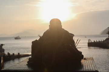 Silhouette A-Ma Temple at the Temple of the Sea, Hong Kong Beach, Victoria, China