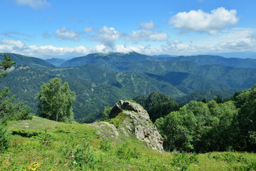 Treking in the mountains of the Borjomi-Kharagauli National Park in Lesser Caucasus. Borjomi, Georgia.