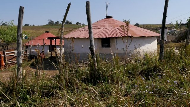 African round huts from Zululand South Africa Moving Shot - 4K scenic footage
