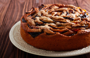 Plum cake, on plate