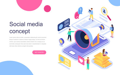 Modern flat design isometric concept of Social Media for banner and website. Landing page template. Virtual communication and media sharing. Vector illustration.