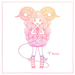 Zodiac sign Aries. Vector hand drawing pink illustration. May be used as a print for your T-shirt design.