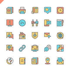 Flat line contact us icons set for website and mobile site and apps. Outline icons design. 48x48 Pixel Perfect. Linear pictogram pack. Vector illustration.
