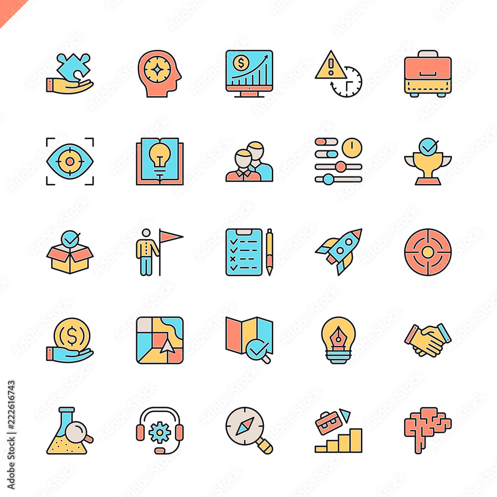 Aufkleber Flat line startup project and development elements icons set for website and mobile site and apps. Outline icons design. 48x48 Pixel Perfect. Linear pictogram pack. Vector illustration.