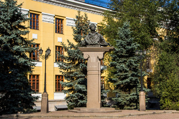 Fototapeta na wymiar Almaty, Kazakhstan - September 15, 2018: monument of poet and writer Alexander Sergeevich Pushkin