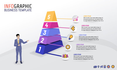 Pyramid Business Infographic template with 5 steps, options, Vector illustration