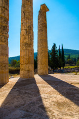 Temple of Zeus at archaeological site of Nemea in Greece. It was built around 330 BC to serve the needs of the Nemian festival and games. It has three architectural styles, doric, ionic and corinthian