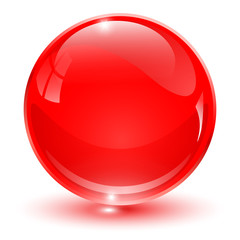 Glass sphere, red 3D vector ball.
