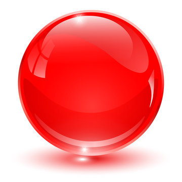 Glass Sphere, Red 3D Vector Ball.
