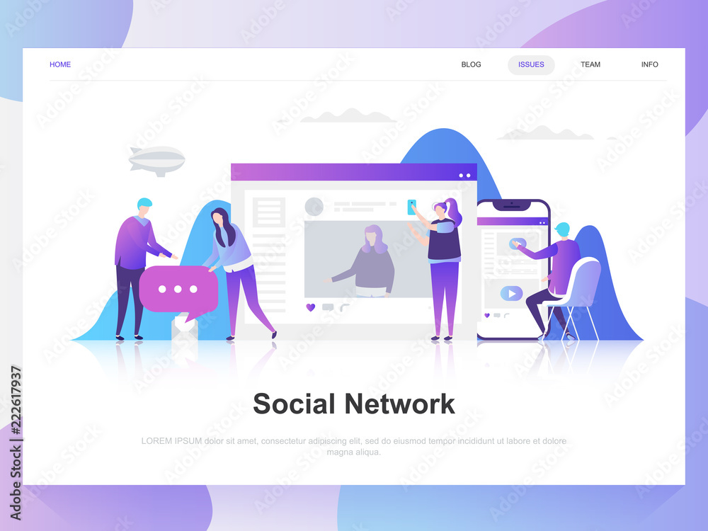 Leinwandbilder Social network modern flat design concept. Landing page template. Modern flat vector illustration concepts for web page, website and mobile website. Easy to edit and customize.