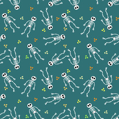 Halloween skeleton seamless pattern. Cute and horror Halloween concept.