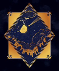 Forest and night sky in the shape of a rhombus