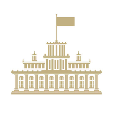 Government House with a Flag on the Roof, Bank or Court, Government Building, Financial Institution, Vector Illustration