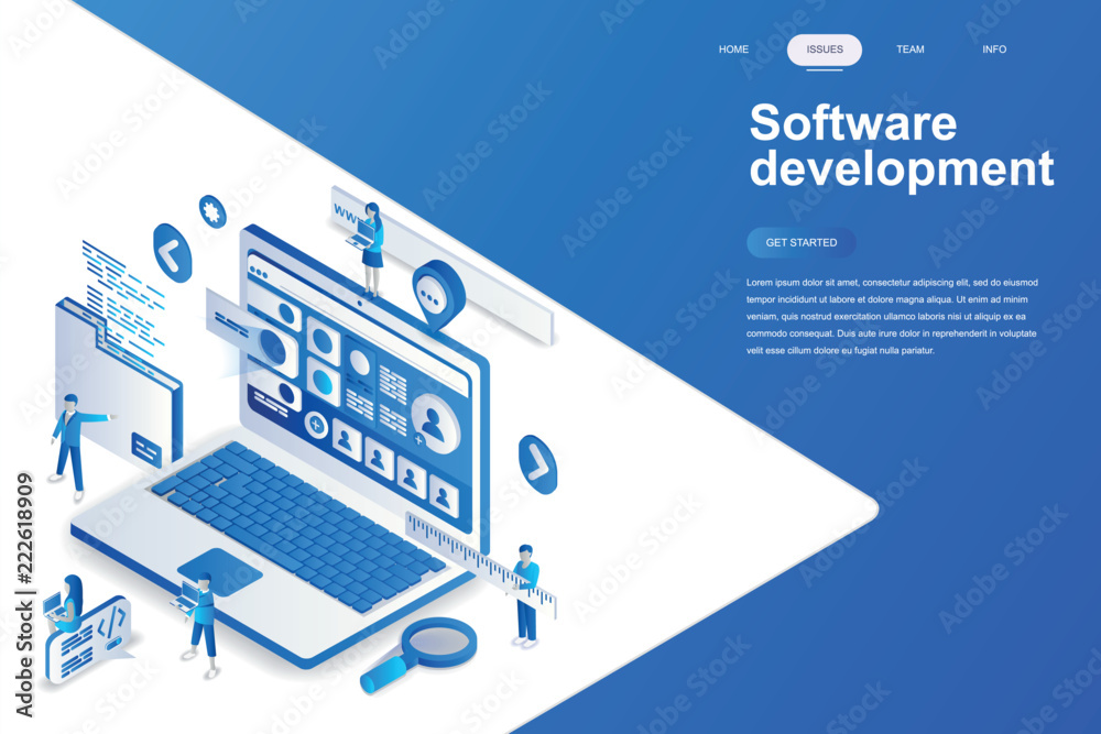 Wall mural software development modern flat design isometric concept. developer and people concept. landing pag