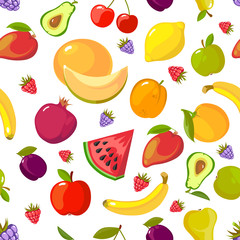 cartoon fruits pattern. colorful seamless background with