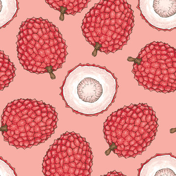 Seamless Pattern with Red Lychee