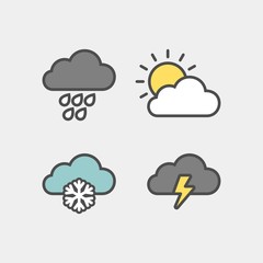 Weather icons set. Rain, sun, snow, storm flat vector icons