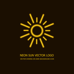 Vector Neon Sun Logo Template, Bright Yellow Light, Glowing Icon.