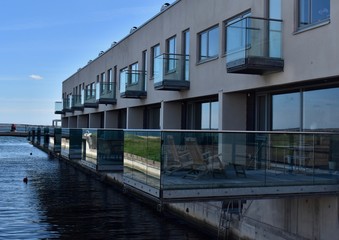 modern scandinavian architecture in grey blue colors, apartement building, Kalmar, sweden © mongoliet