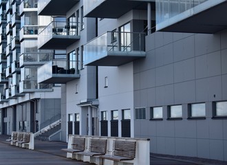 modern scandinavian architecture in grey blue colors, apartement building, Kalmar, sweden © mongoliet
