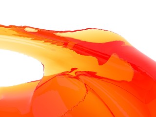 Yellow orange liquid splash isolated on white background