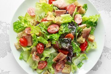 Bacon Lettuce Tomato, BLT salad with creamy dressing sauce, croutons