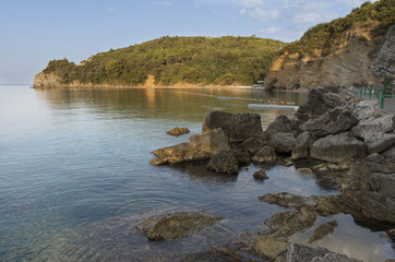 The sandy beach of Mogren on the Adriatic Sea, Budva, Montenegro.