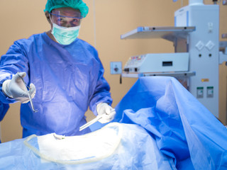 Close up of surgery team operating