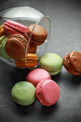 Sweet colorful macarons dessert, almond cake, cookies. selected focus.
