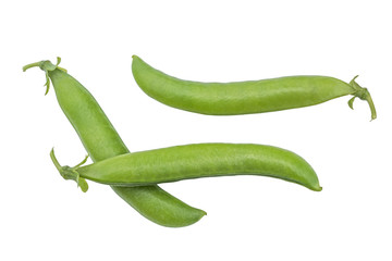 Fresh green peas pods isolated on white background