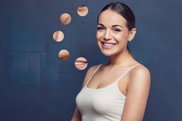 beauty, aging, people, skincare and health concept - Circles shows problem skin of adult woman.